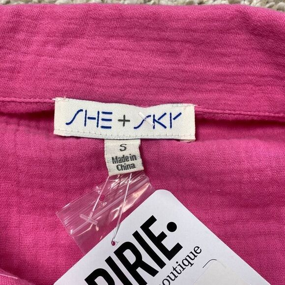 She + Sky Pink Gauze Button Down & Short Set Size Small NEW - Picture 8 of 11